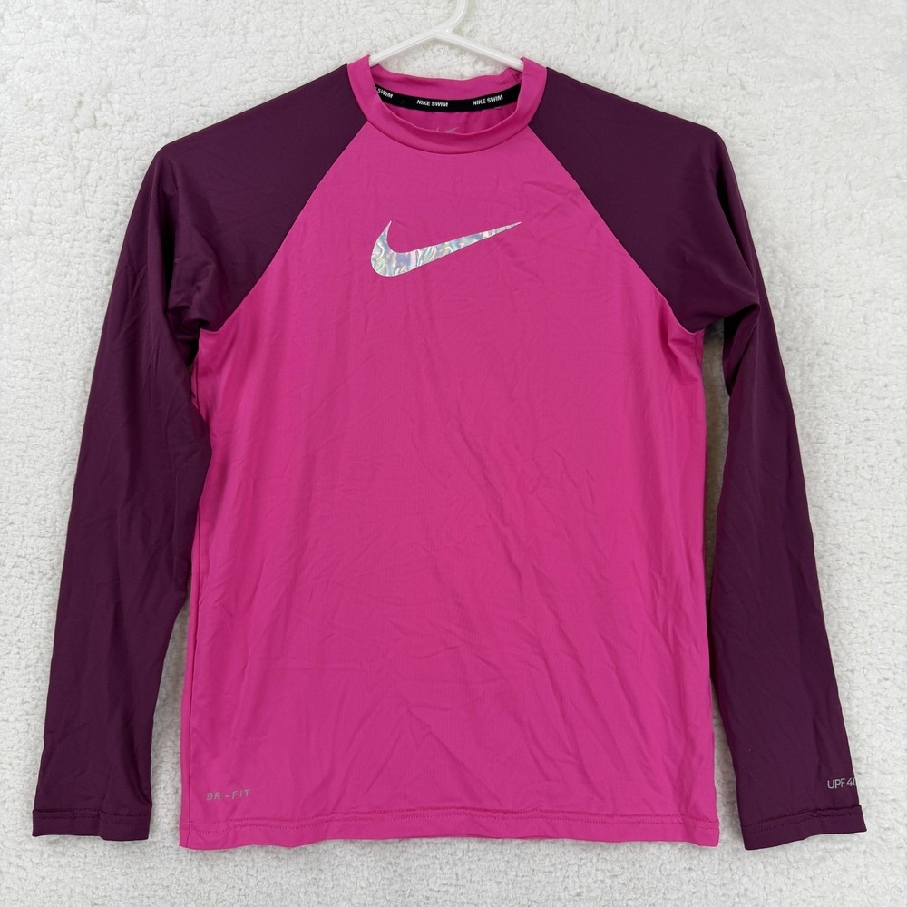Nike Rash Guard‎ Swim Shirt Youth Large Pink Dri-FIT UPF 40+ Long Sleeve Kids